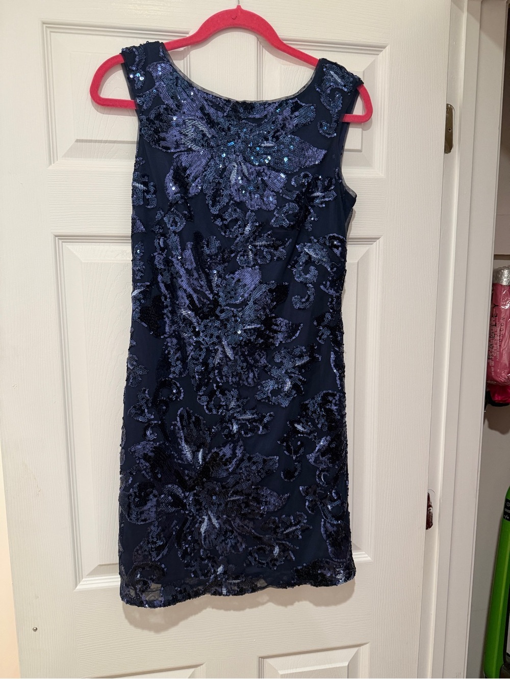 White House Black Market Navy Blue Sequin Floral Dress